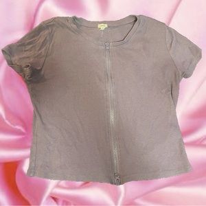 Lavender Purple Garage Brand Zip Up Cropped Short Sleeve T Shirt Women’s XL